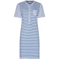 Pastunette - Nachthemd - Stone Blue - Katoen - Blauw/Wit - Knoopsluiting - Maat 54