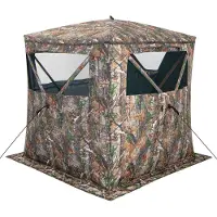 Costway Eenzijdig doorzichtige 270° jachttent, pop-up schuilplaats voor 2-3 personen, met geruisloos schuiframen en draagtas, jachtverstopplaats voor de jacht op herten en kalkoen, camouflage
