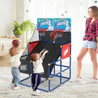 Costway Arcade Basketbal-speelset, basketbalstandaard met 2 manden, 4 ballen en pomp, mini-basketbalkorf, outdoor, indoor, basketbalspel, 2 spelers, basketbalhoepel voor kinderen en volwassenen, 140