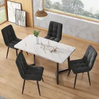 MODFU Eetkamerstoel set van 4, fluweel grijs, gestoffeerd, metalen poten, modern design