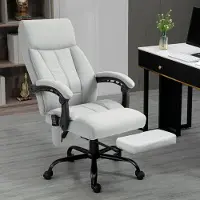 STILVORA Bureaustoel 65 X 74 X 111 119 Cm - Vibratiemassage Met Lendenverwarming - Verstelbaar En 155 Graden Kantelbaar - Polyester Lichtgrijs