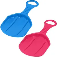 KOTARBAU 2 x Sneeuwschijf, Kunststof, 53x34x3.5 cm, Roze & Blauw, Schotel Slee Plastic, met Handgreep, Rodelen, Sneeuwglijder, Slee, voor Kinderen en Volwassenen, Lichtgewicht en Stevig