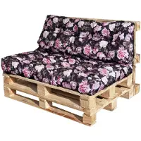 Blomster – Palletkussens set van 2 – Tuinkussens voor palletbank – Zitkussen 120x80x14 cm en Rugkussen 120x40x14 cm – Zwart met rozen