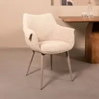 Label51 Mirai Eetkamerstoel - Naturel - Royal Stof - Taupe Metaal - Stoel - Normale eetkamerstoel