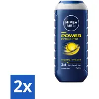 Nivea 2 x Men Douchegel Power Refresh 250 ml - Douchegel - 3-in-1 - Man - Energie - Verfrissend