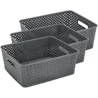 Discountershop Mandjes Riet Set van 3 – ±12 Liter per Mand – Opbergmand Speelgoed Kinderkamer – Keukenkast Organizer – Kledingkast Organizer – Opbergdoos Grijs – 35,3 × 29,5 × 13,3 cm