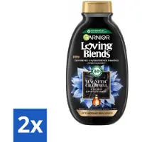 Garnier 2 x Loving Blends Magnetic Charcoal Shampoo 300 ml - Shampoo Voor Vette Hoofdhuid - Shampoo Voor Droge Haar - Zuivering Hoofdhuid - Hydraat Haar - Charcoal Shampoo