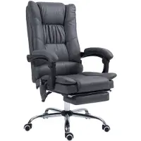 Merax Bureaustoel met Massage functie en Verwarming – 135° Kantelbaar – In Hoogte Verstelbaar – Ergonomische Stoel op Wielen met Voetensteun – Donkergrijs – Tot 120 kg