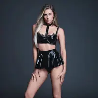 Allure Sexy Naughty Nights - Latex-look Vinyl Choker Bh en Mini Rok - Zwart - Maat S