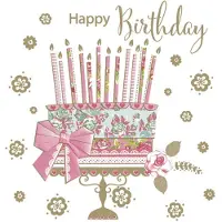 POLMAK 40 Servetten - Happy Birthday - Taart - Strik - Bloem - Hart - Op witte achtergrond - Roze - Goud - Licht Blauw - Wit - 33 x 33 cm - 3-Laags -