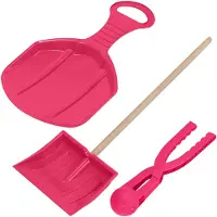 KOTARBAU Sneeuwschijf, 34 X 53 cm, PVC, Sneeuwbalmaker, Sneeuwschep voor Kinderen, Sneeuw Slee, Kindersneeuwschep, Vormer voor Sneeuwballen, Kindersneeuwschep met Houten Steel, Roze