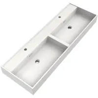 Brauer Gravity Wastafel - 140 cm - met 2 Spoelbakken en 2 Kraangaten - Mineraalmarmer Zijdeglans Wit