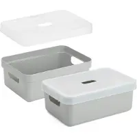 Sunware Opbergboxen met transparante deksel - 4x stuks - kastmanden - lichtgrijs - 9 liter - kunststof - 35 x 25 x 12 cm - Opbergers