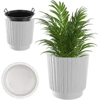 Kadax Decoratieve bloempot met binneninzetstuk, ronde bloempot, sierpot van kunststof, voor binnen en buiten (wit, 40 cm)