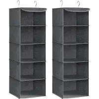 Songmics Hangplank in de kledingkast opvouwbaar met metalen haken en bamboe inzetstukken, Grijs / 2