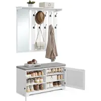 Vasagle Wandgarderobe met schoenenbank en spiegel voor halopslag, Wolk wit / 102B cm