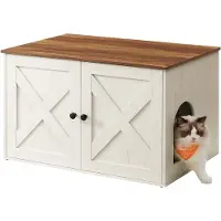 Feandrea Kattenbak met deurtjes, Honingbruin + Vintage Wit / 53T x 80B cm