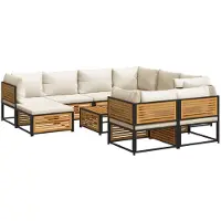 vidaXL - 10-delige - Loungeset - met - kussens - massief - acaciahout