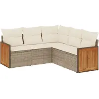 vidaXL 5-delige Loungeset met kussens poly rattan beige