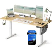 Songmics Elektrisch in Hoogte Verstelbaar Bureau - Stijlvol, Stil & Ergonomisch, licht eiken + wit / 70T x 160B x (72-120)H cm