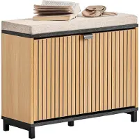 SoBuy FSR201-N Schoenenbank, entree, met gevoerde zitting, comfortabel, inklapbaar, zwart en licht hout, ondersteunt 113 kg, 60 x 24 x 50 cm