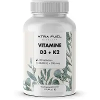 XTRA FUEL Vitamine D3 K2 20000 IE + Vitamine K2-MK7 99,7+% All-Trans - 240 tabletten - hooggedoseerd en zonder toevoegingen, laboratoriumgeteste kwaliteit