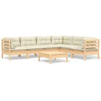 vidaXL 7-delige Loungeset met crèmekleurige kussens massief grenenhout