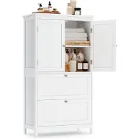 Songmics Badkamermeubel 30 x 60 x 110 cm met 2 deuren en 2 lades, Klassiek Wit