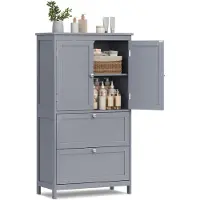 Vasagle Badkamermeubel 30 x 60 x 110 cm met 2 deuren en 2 lades, Duifgrijs
