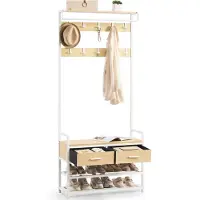 Vasagle Halmeubel met zitbank kapstok en schoenenrek, Eiken goud + mat wit