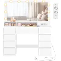 Vasagle Moderne Kaptafel met Spiegel en Verstelbare Verlichting