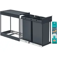 Songmics Uittrekbare prullenbak met dubbele compartimenten voor keuken, Grijs / 2 x 15 L