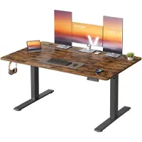 Vasagle In Hoogte Verstelbaar Bureau met Usb Aansluiting, Vintage bruin / 140 x 80 cm