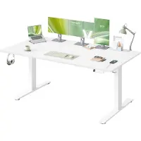 Vasagle In Hoogte Verstelbaar Bureau met Usb Aansluiting, Mat Wit / 180 x 80 cm