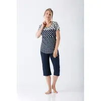 Hajo dames pyjama donkerblauw en stippen | Maat 36/38