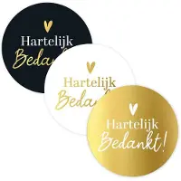 Kassaplan Stickers Hartelijk Bedankt Zw/wit/goud Verschillende verschillende Papier