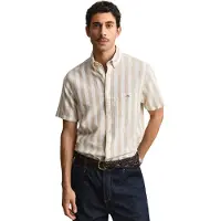 Gant overhemd korte mouw gestreept beige