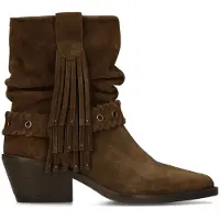 Manfield Bruine suède enkellaarsjes met boho details | Maat 38