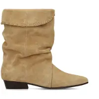 Manfield Beige suède slouchy enkellaarsjes | Maat 42