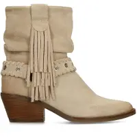 Manfield Beige suède enkellaarsjes met franjes | Maat 40