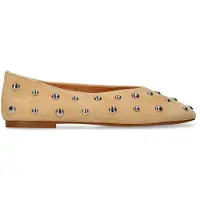 Manfield Beige suède ballerina's met zilveren studs | Maat 39