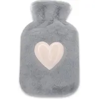 Rojafit - Warmwaterkruik - Natuurrubber kruik - Cuddlesoft Pluche Hoes - 1 liter. - afmeting 17 x 27 cm. - Grijs met Rose Hart