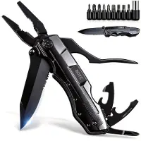 BOTC Multitool Zakmes - 14-in-1 Multitool - Blikopener / Flesopener / 9 verwisselbare schroeven / Draagetui - Survival - voor Camping / Wandelen - Zwart