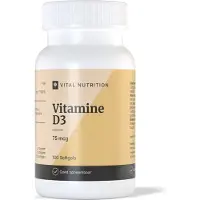 Vital Nutrition Vitamine D3 - 75 mcg/3000 IE - Als Cholecalciferol - Met olijfolie voor superieure opname - 100 softgels