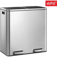 Hoppa! - Afvalbak - RVS grijs - 60L - 60 x 37 x 65 cm (L x D x H)