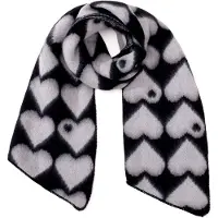 Hartjes sjaal - zwart - 180x50cm - dames - liefde - cadeau – valentijn – cadeau