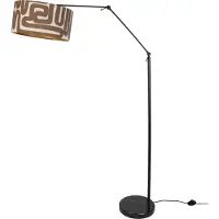 QAZQA Verstelbare zwarte vloerlamp met bruin en beige gestreepte kap 50cm - Editor