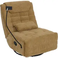 Mendler Relaxfauteuil -P92, tv-fauteuil, draaibaar, kantelfunctie, mobiele telefoonhouder, stof chenille (260 g/m²) ~ geel