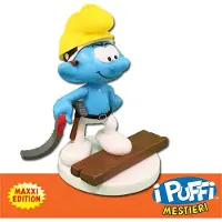 De Smurfen Timmerman smurf - - Plastic verzamelfiguurtje op rondje - 9 cm