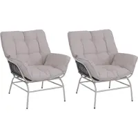 Mendler Set van 2 tuinstoelen -P75, tuinstoel loungestoel, stof 220 g/m² polyrotan metaal ~ lichtgrijs, bekleding beige